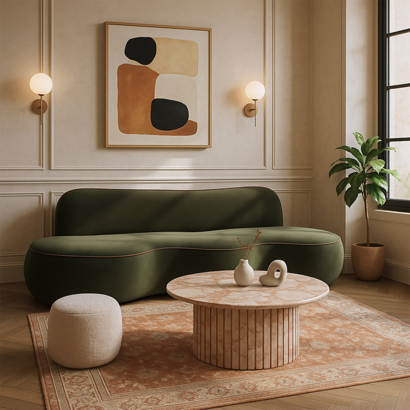 Canapé en velours 100 po Swerve, Velours vert