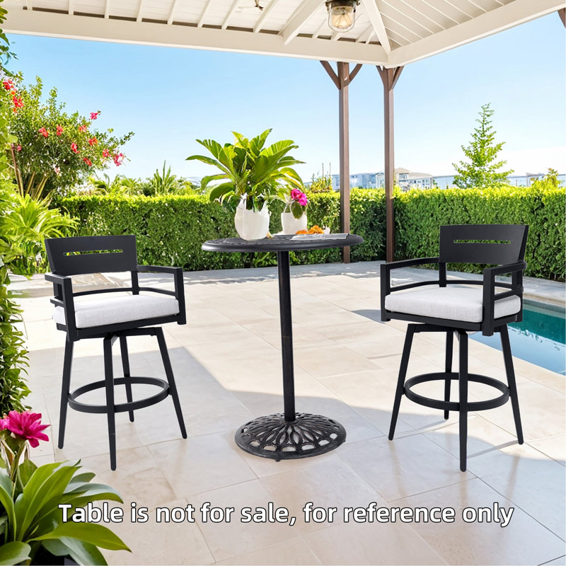 Chaises de bar pivotantes 2 pièces, tabouret de bar à cadre en aluminium, tabouret de bar pivotant à 360 ° pour l'extérieur