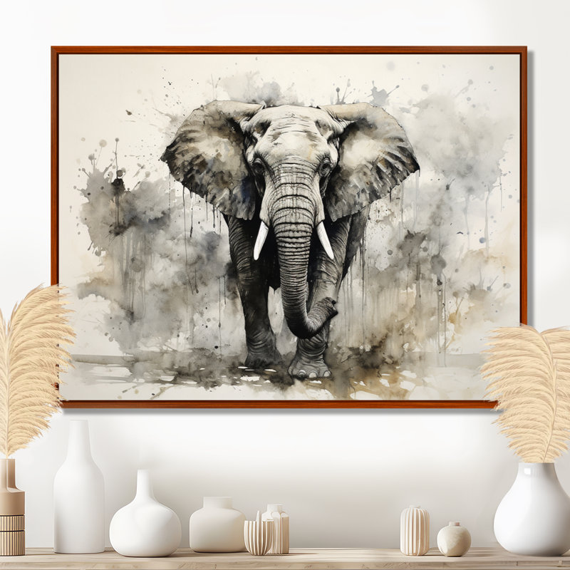Elegant Elephant In Motion - Elephant, reproduction sur toile encadrée, H 24 po x l 32 po x P 1 po, Brown Floater Framed