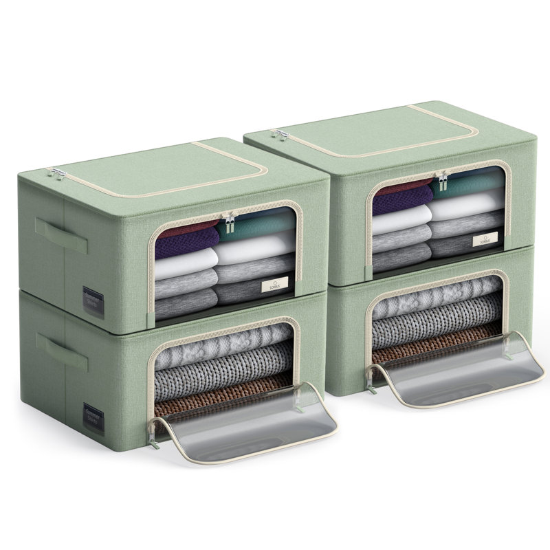 Small Storage Box Foldable with Window & Handles 4 Pack in Teal