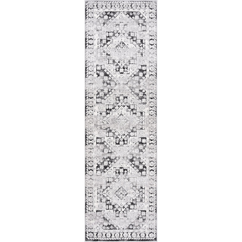 Tapis d'intérieur abstrait noir Mair Aisha, Tapis de couloir 2 pi 3 po x 7 pi 3 po