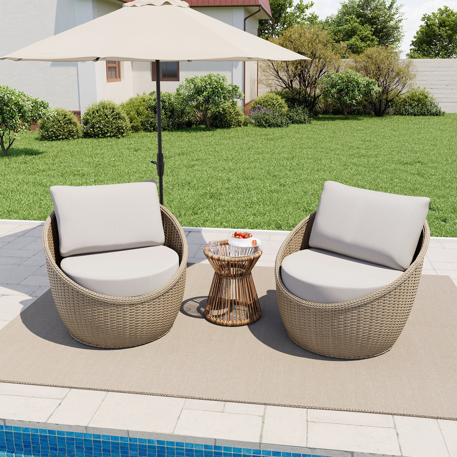 Leyton Patio Lounge Chair, Beige