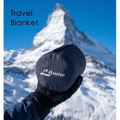 Litume E651 Travel Camping Blanket, Lightweight and Breathable Fleece Throw, 67 x 48 in, Foldable with Stuff Sack for Airplane, Train, Camping, Office and Home, Dark Grey