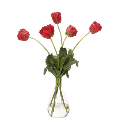 Real-Touch Tulip, Red, Glass Vase, 22wx22dx29h