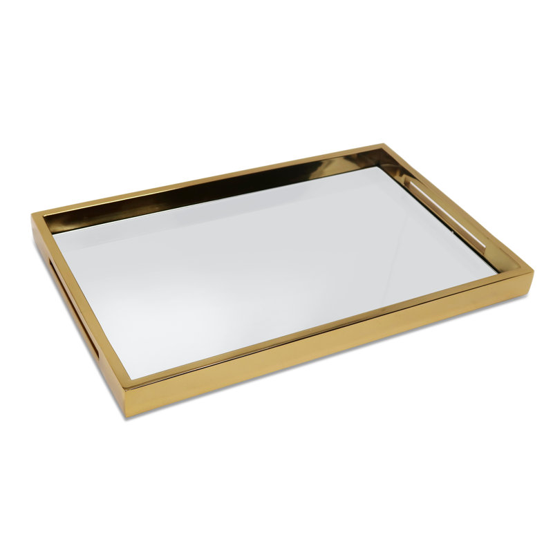 Rectangle Mirror Tray, Gold, 16.25"L x 10.25"W x 1.25"H