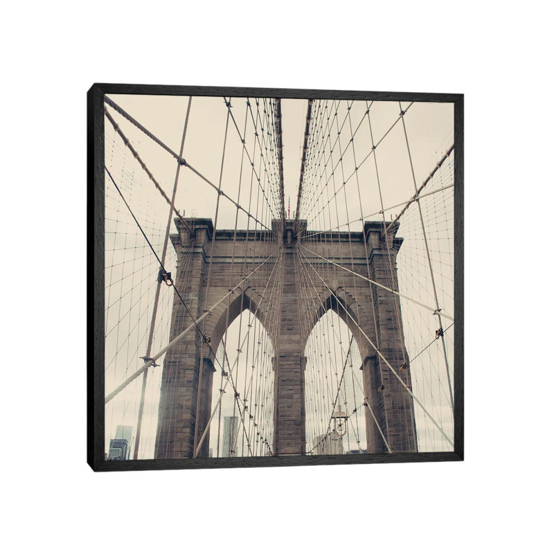 Brooklyn Bridge by Caroline Mint - Print on Canvas, Black Framed, 93.98 cm H x 93.98 cm W