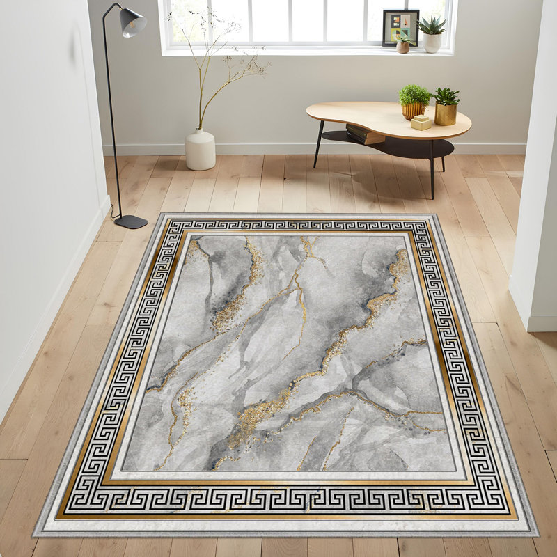 Stylish Woven Area Rug, 4.6 x 7.2 Feet, 100% Polyester, 740 g/m² | Non-Slip Felt Dot Underside, Easy to Clean, Machine Washable at 86°F | Perfect for Living Room, Bedroom, and Dining Areas, Durable & Elegant Design
