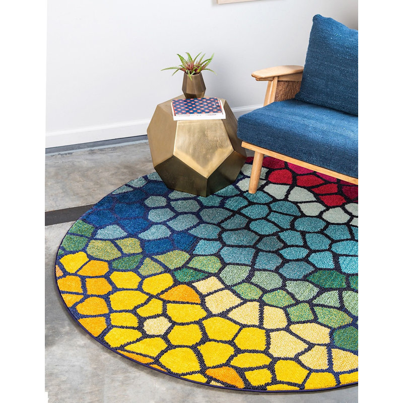 Tapis rose / jaune / bleu Jesusa, Rond 8 pi