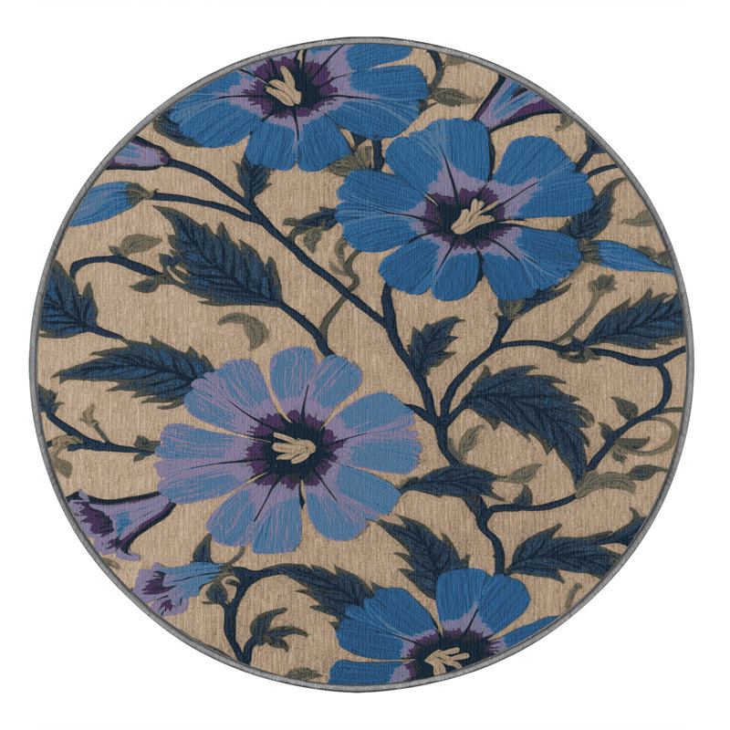 Tapis gris botanique lavable à la machine, Rond 3 pi
