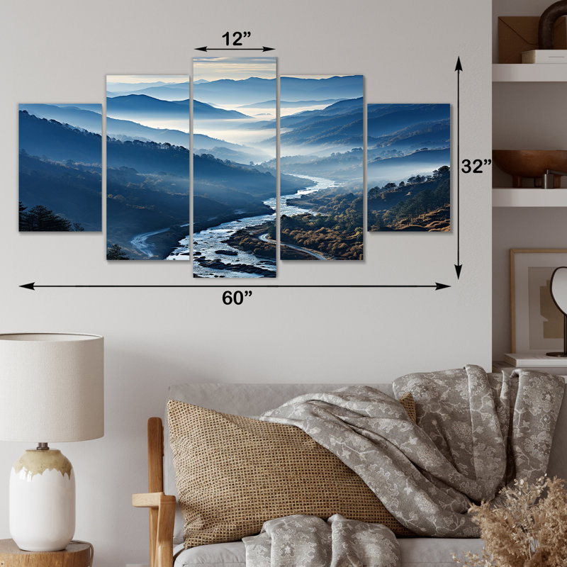 Blue And White Mountain Majesty Panorama I - Mountains Multipanel Wall Art