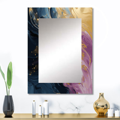 Mauve et bleu mouvements en peinture I - peinture abstraite grand miroir, décor de miroir mural unique mauve, impression d'art en métal