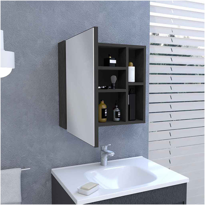 Pharmacie Viking, trois tablettes internes, une porte, deux tablettes extérieures, finition wengé noir, Noir