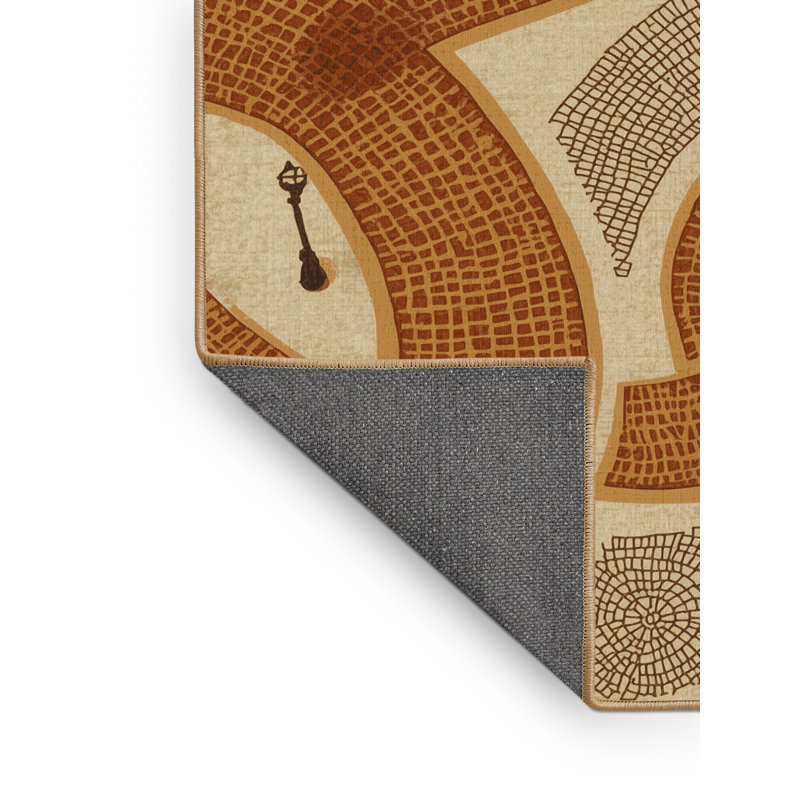Tapis doux et moelleux au look rétro du vieux port de Montréal en brun - reliure brun clair, 2 x 3