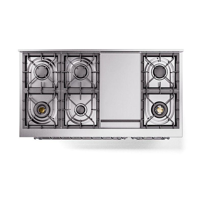 ILVE Nostalgie II Series Noblesse 48 inch Dual Fuel Range with 8 Sealed Burners (Glass Door), Chrome, Liquid Propane
