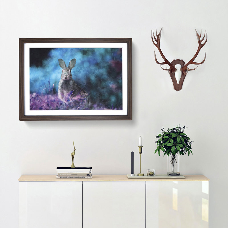 Curious Hare - Picture Frame Painting Print, Walnut Framed, 24cm H x 33cm W x 2cm D