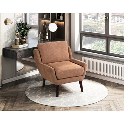 Fauteuil d'appoint orange de style contemporain, revêtement en chenille, structure en contreplaqué, pieds en bois massif, coussins réversibles, housses amovibles et capacité de siège lâche de 300 lb