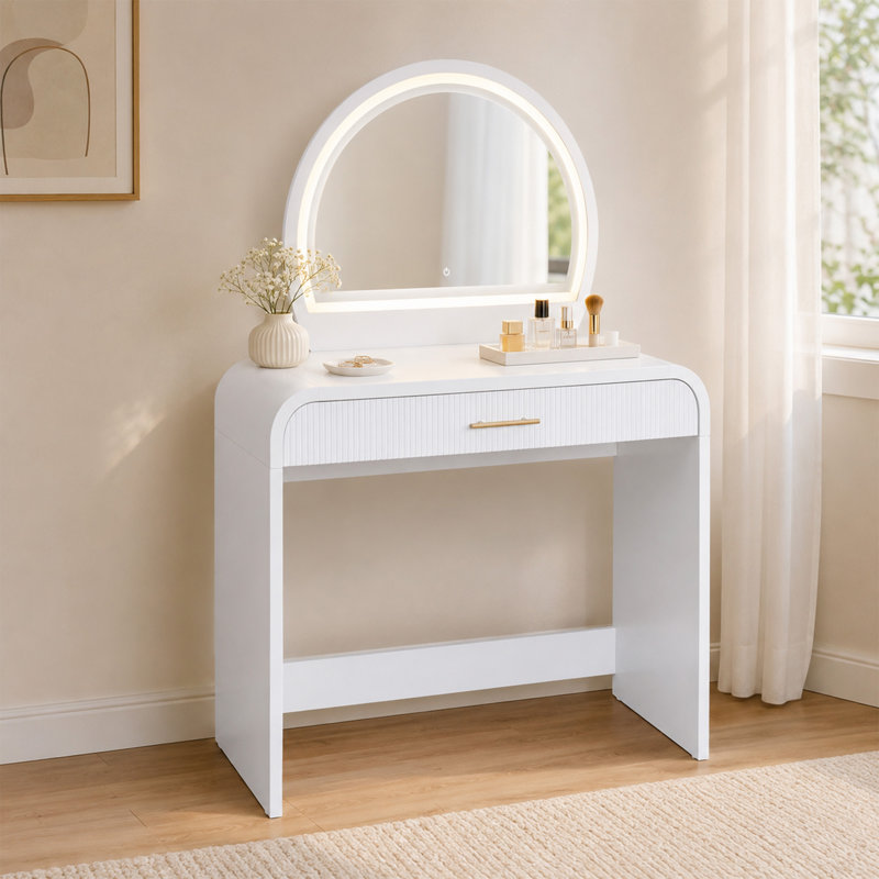  Coiffeuse moderne avec miroir tactile et bureau convertible, White