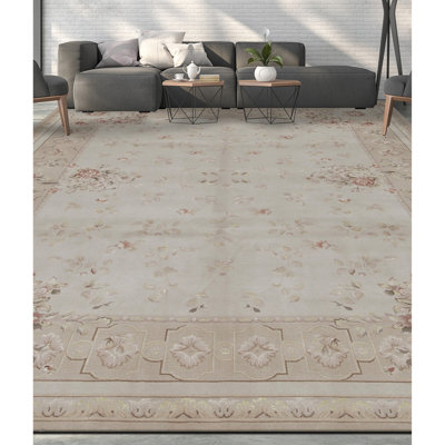 Tapis beige noué à la main de haute qualité