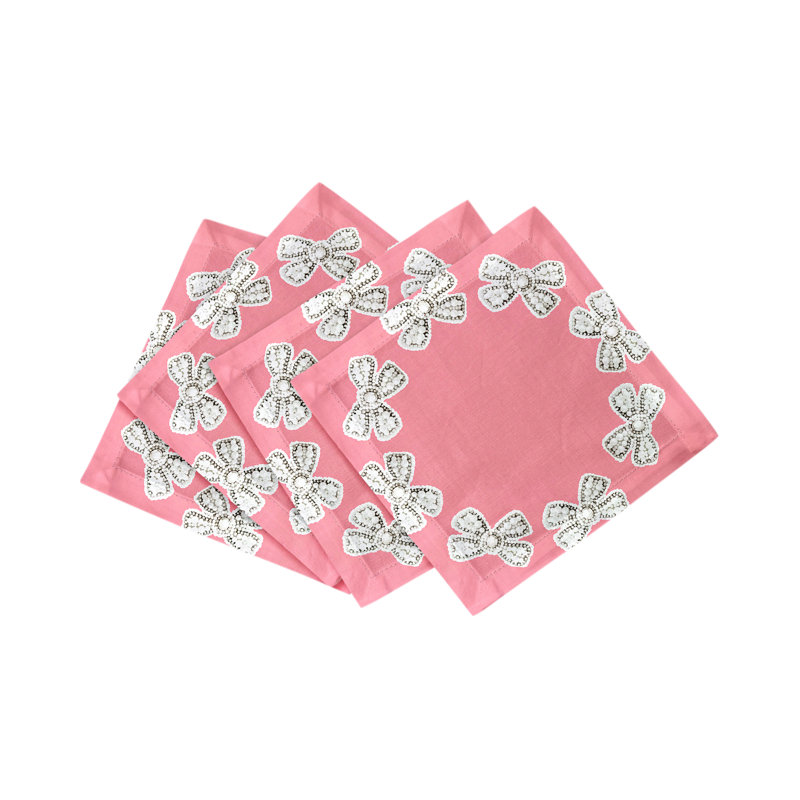 Pearl Bow Cotton Sateen Cocktail Napkins, Pink