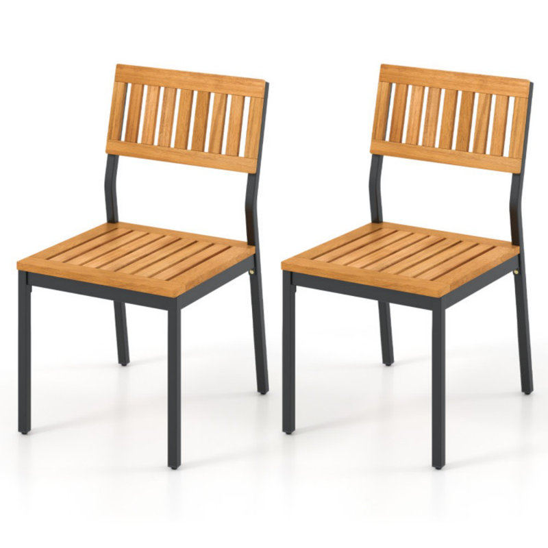 Ensemble de 2 chaises de patio avec structure en métal et bois d'acacia