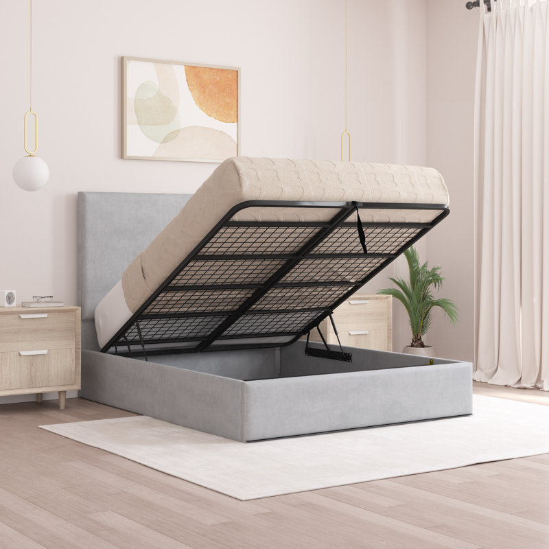 Bibian Upholstered Ottoman Storage Bed, Light Silver, Single (3')