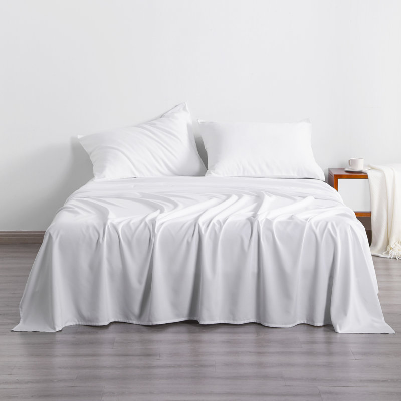 Ensemble de draps 4 pièces en microfibre 1800 Series, Blanc, Ensemble de draps pour lit double avec 2 taies d'o