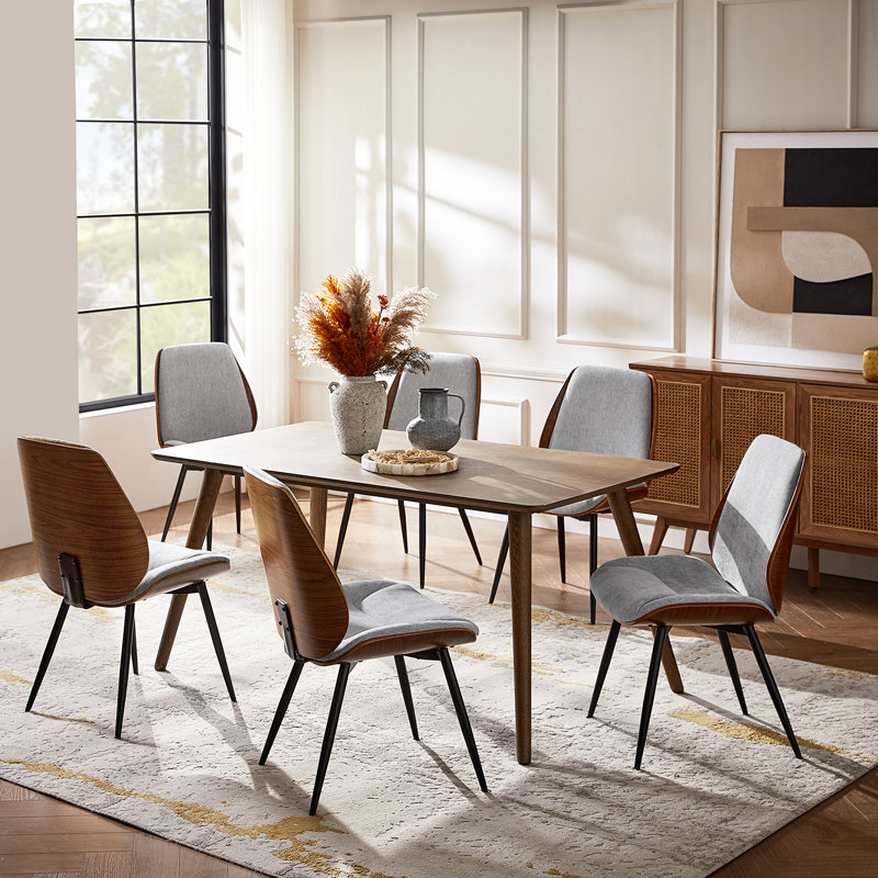  Oakham 19.75''W Modern Solid Wood Dining Chair Set with Bent Wood, Light Gray, 6
