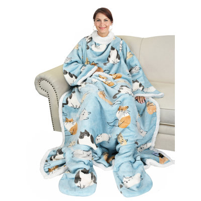 Couverture portable avec manchons et poches pour les pieds, jeté douillet enveloppant douillet