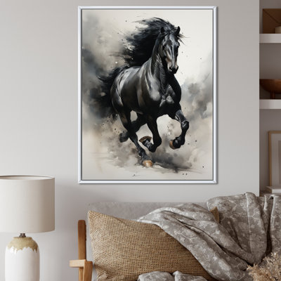 Black Horse Galopping Ink Illustration - Animals Horse Wall Art Living Room