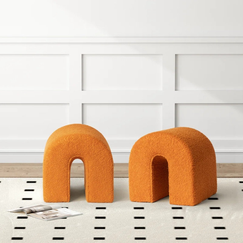Paquet de 2 tabourets d'appoint, tabourets d'appoint et tabouret de maquillage rembourré orange, Orange