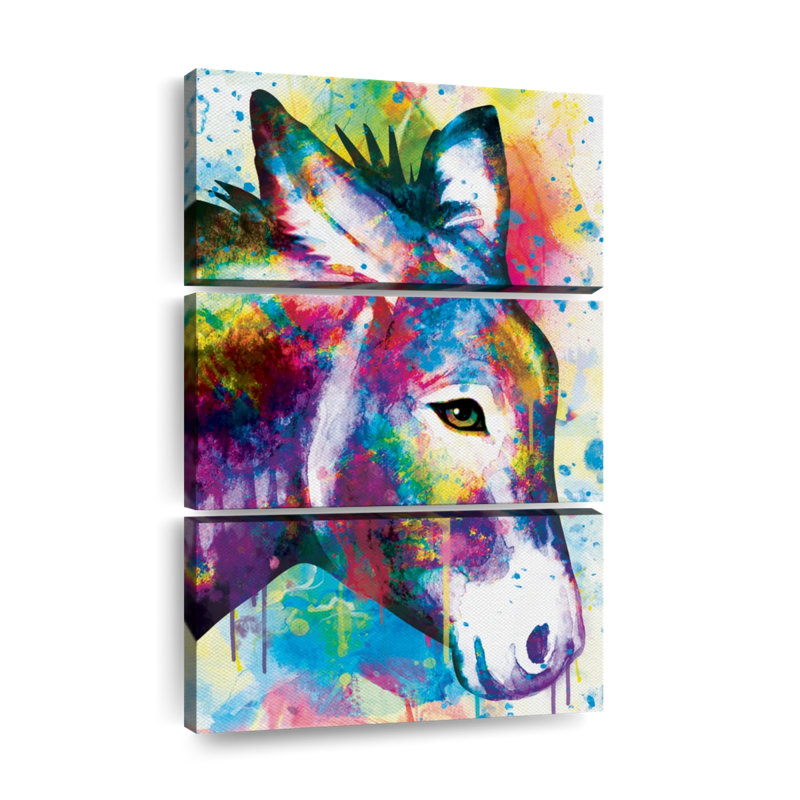 "Abstract Donkey", ensemble de 3 pièces sur toile par PaintboxJenny, H 32 po x l 20 po x P 1,25 po