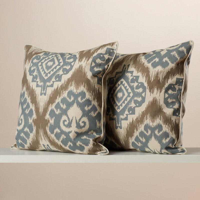 Josh Ikat Cotton Blend Reversible Throw Pillow, 18" x 18", Powder Blue