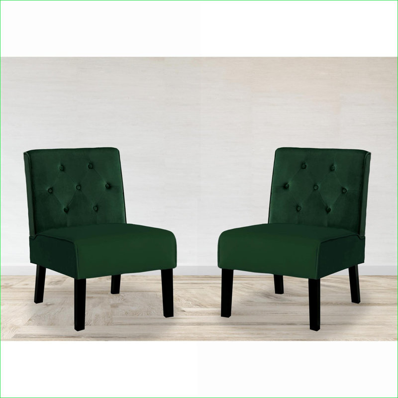 Chaises d'appoint capitonnées à boutons sans accoudoirs de 53 po Reese, Vert