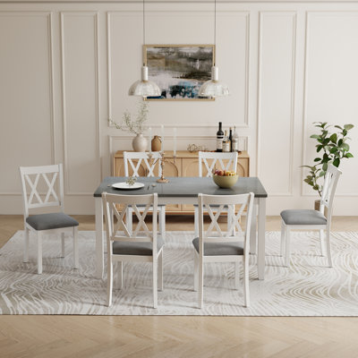 Ensemble de table de salle à manger 7 pièces avec pieds en bois massif