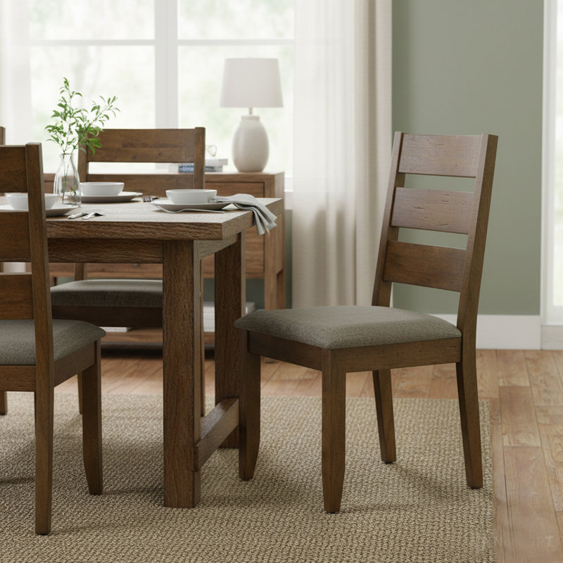 Chaises de salle à manger en bois à dossier échelle, muscade noueuse et brun