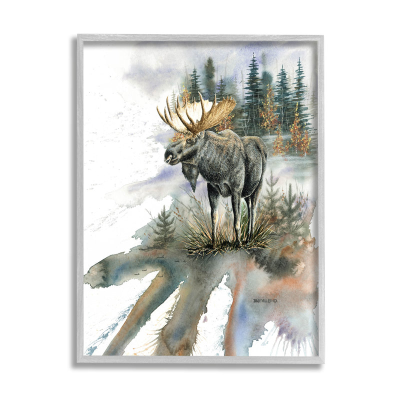 «Moose Distant Forest Arrangement», estampe numérique par Dave Bartholet, H 14 po x l 11 po x P 1,5 po