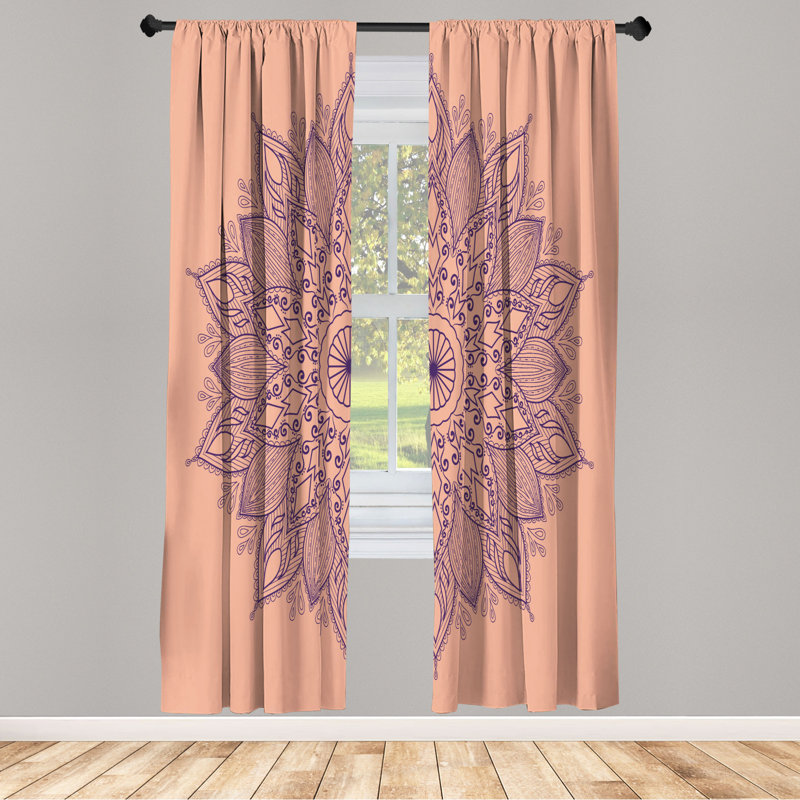 Microfiber Floral Semi-Sheer Rod Pocket Curtain Panels, 28" W x 84" L, Coral/Purple