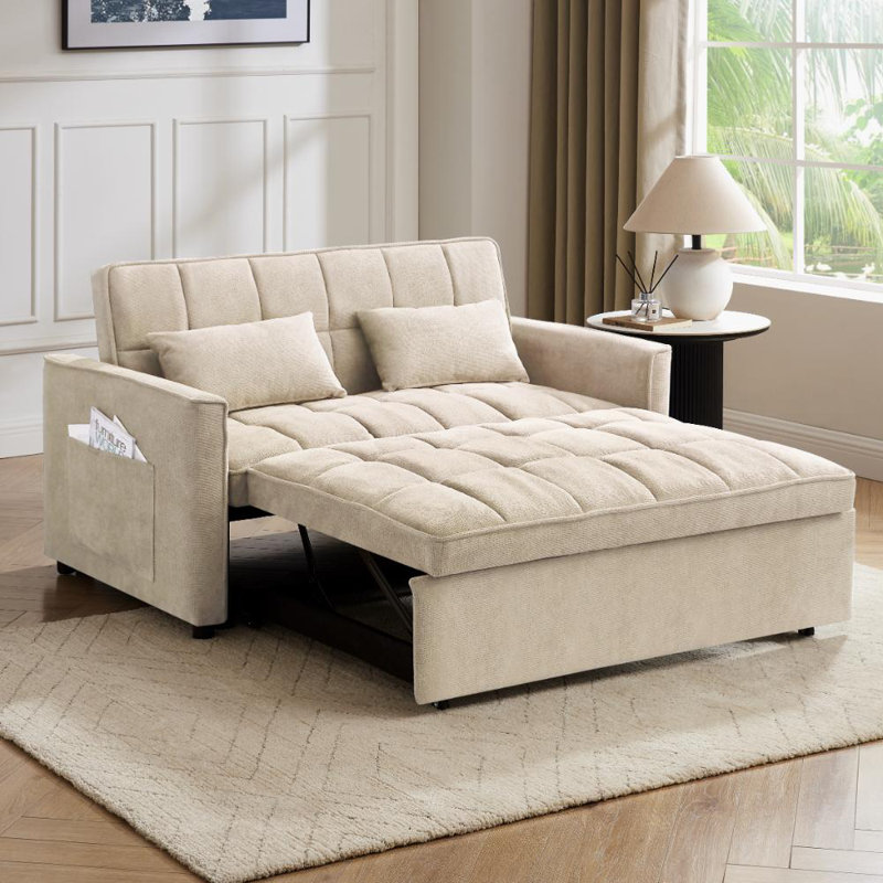 Harriet 2 Seater Linen Sofa Bed, Beige
