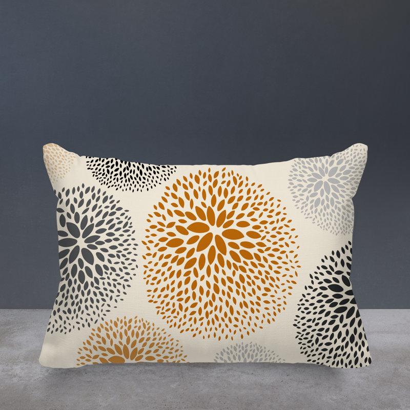 Coussin décoratif intérieur / extérieur en polyester filé floral Bavière, Orange / crème / noir / gris