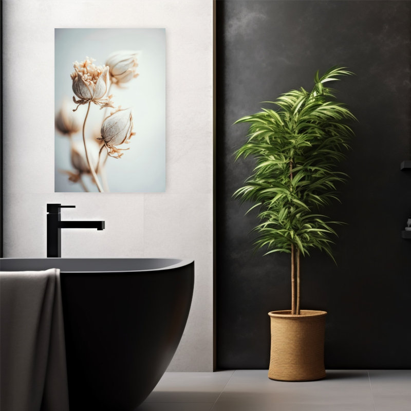 Art contemporain contemporain délicat, fleur élégante, H 24 po x l 16 po