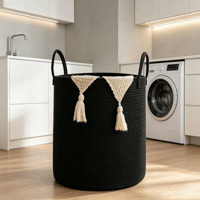 Collapsible Cotton Rope Laundry Hamper, Large Storage Basket With Reinforced Handles, Machine Washable Organizer For Clothes Toys Blankets, Perfect For Bedroom Bathroom Nursery Laundry Room