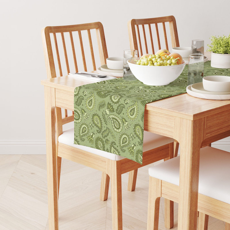 Rectangular Paisley Cotton Twill Table Runner, 72" L x 16" W