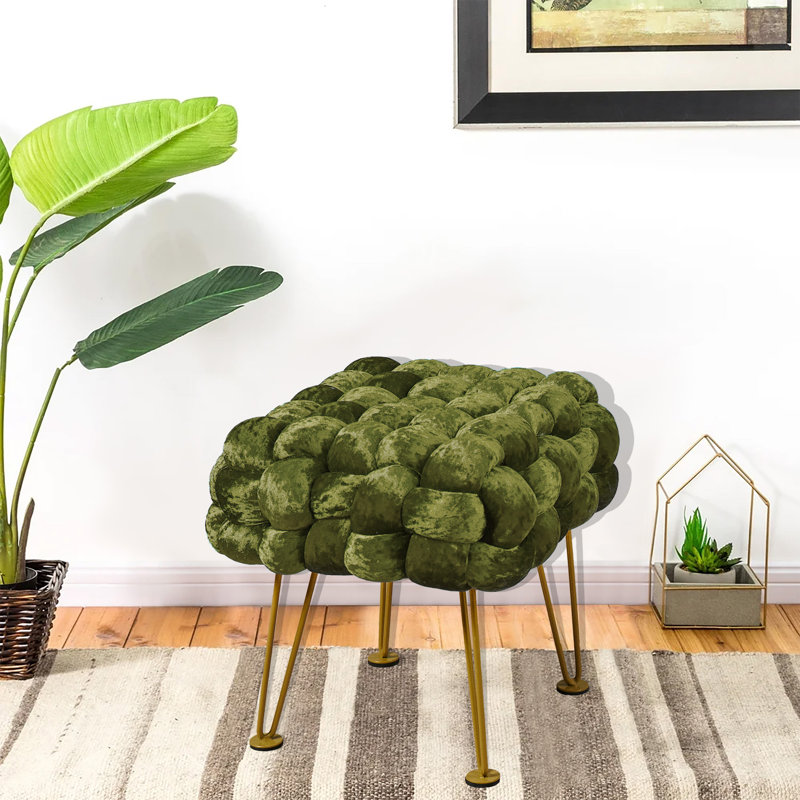 16" Wide Velvet Square Ottoman, Moss Green Velvet