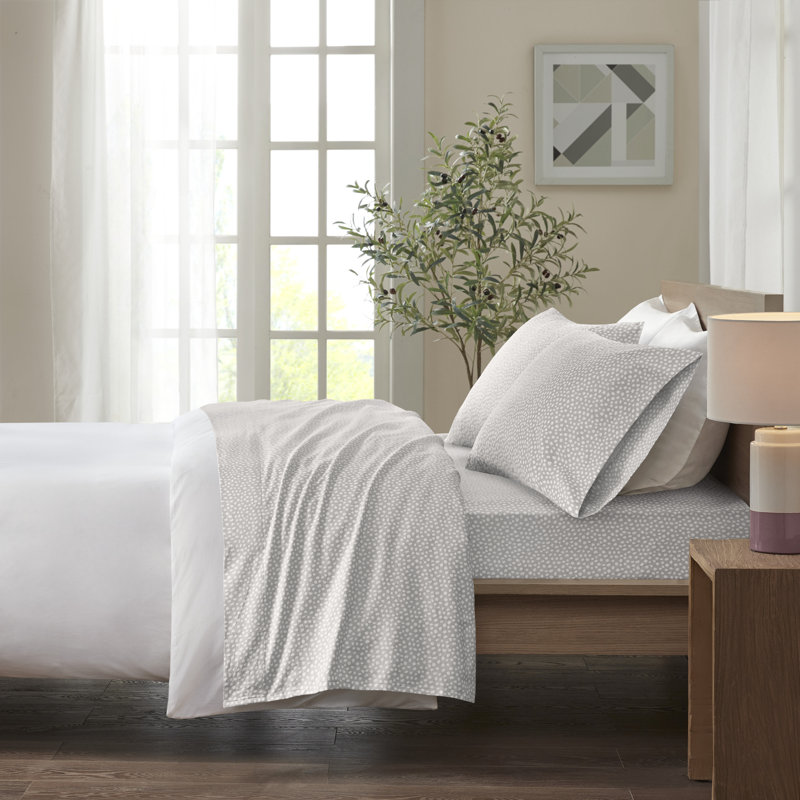 Ensemble de draps 100% coton Cozy, Ensemble de draps pour très grand lit avec 2 taie, Grey Dots