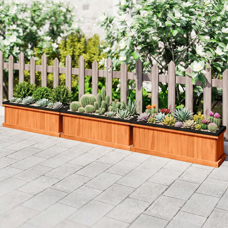  Lit de jardin surélevé en bois 2PCS avec trous de drainage et doublure pour faire pousser des herbes, 2