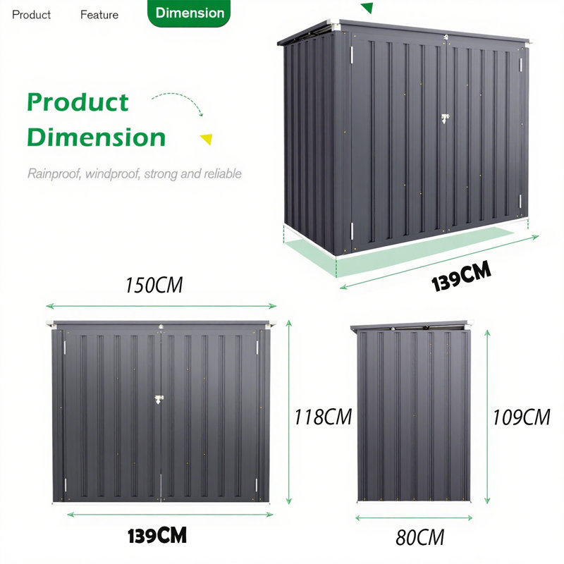Outdoor Waterproof 5 ft. W x 3 ft. D Metal Flat Storage Shed, Grey