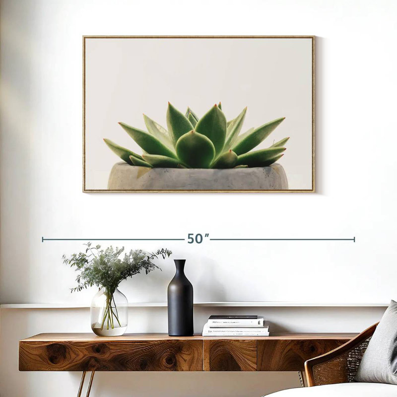 Plante grasse en pierre, Cadre flottant en bois naturel, 37 po x 25 po