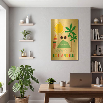 «City Fun Los Angeles» par Ann Kelle, art mural en métal doré, 24 po x 36 po