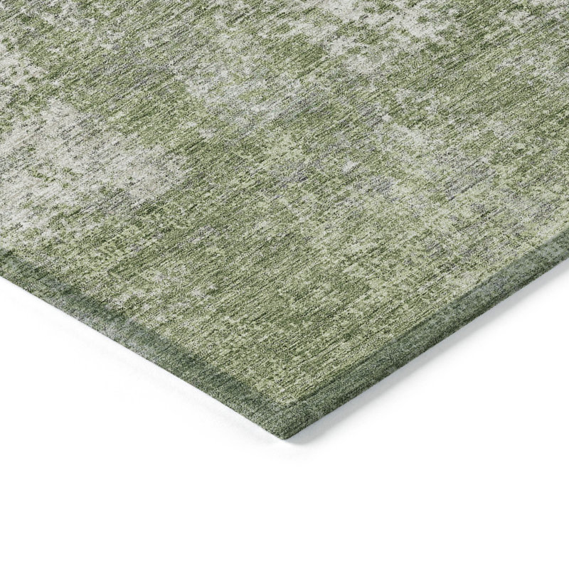 3' X 5' Green And Ivory Abstract Washable Indoor Outdoor Area Rug