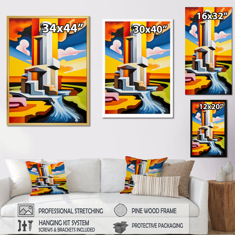 Pastel De Stijl Industrial Geyser II - Art mural abstrait, salon, Toile tendue, H 32 po x l 16 po x P 1 po